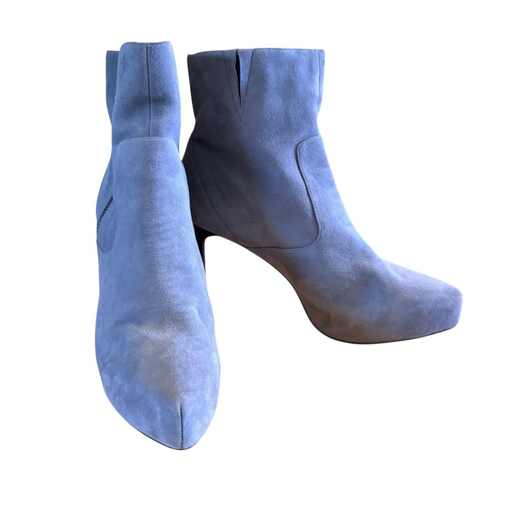 White House Black Market Gray Suede Platform Ankle Boot Metallic Block Heel 11